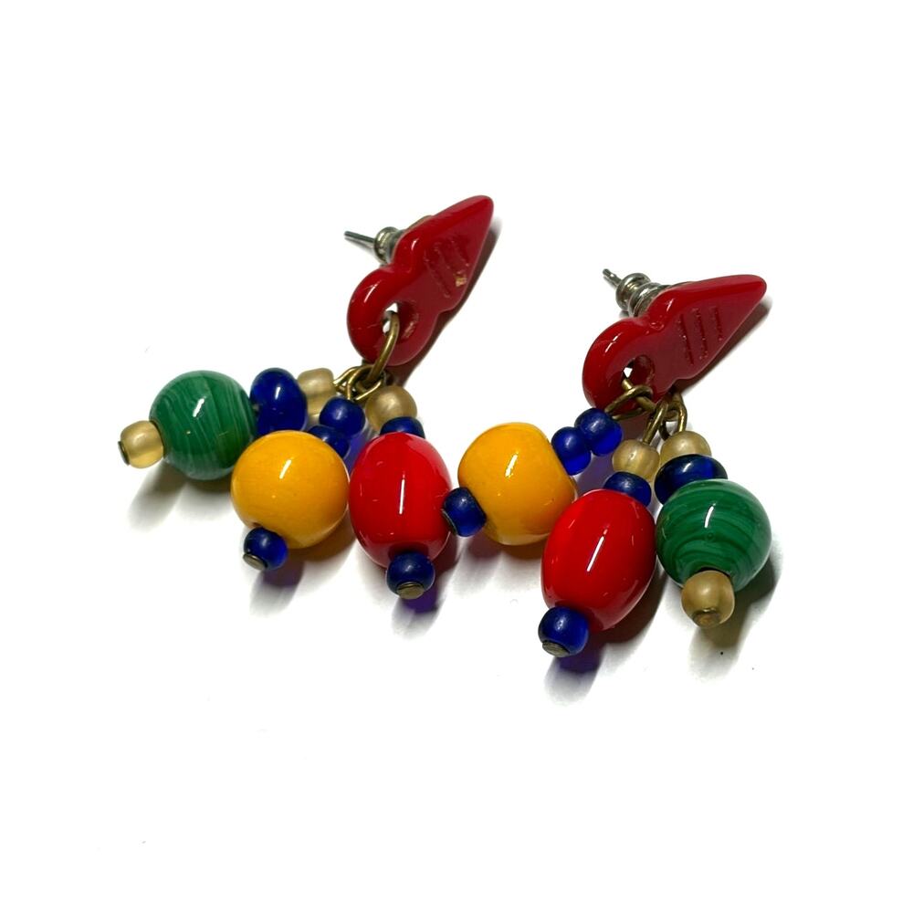 Artisan Earrings Arrow Glass Beaded Dangle Earrings Colorful Vintage